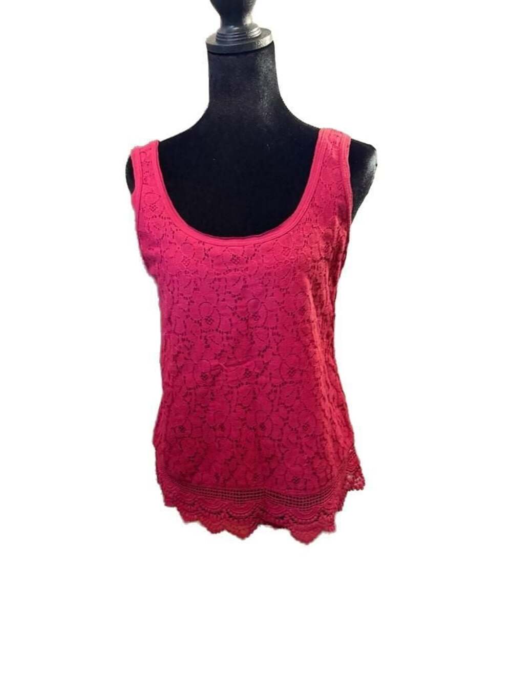 Mossimo Supply Co. Pink Lace Front Tank Top with Scalloped Hem Size Small
